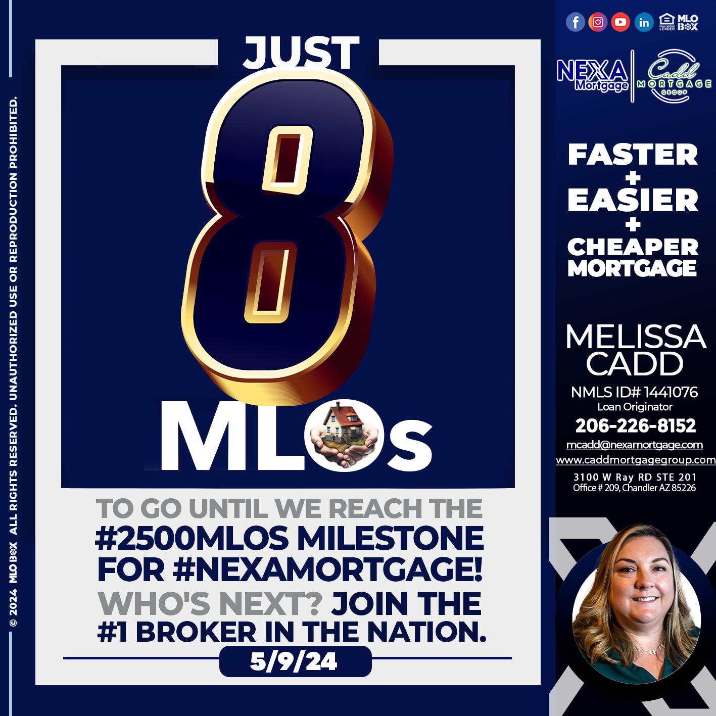 JUST 8 MLOS - Melissa Cadd -Loan Originator