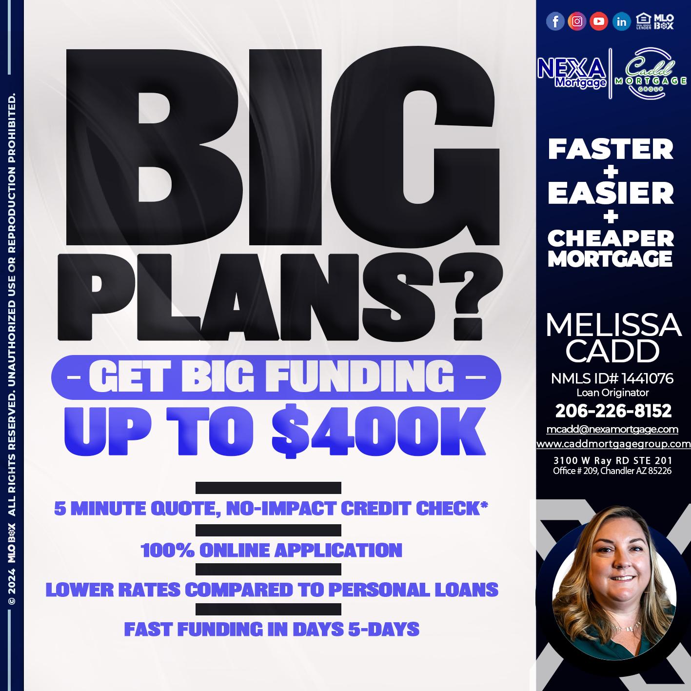 BIG PLANS - Melissa Cadd -Loan Originator