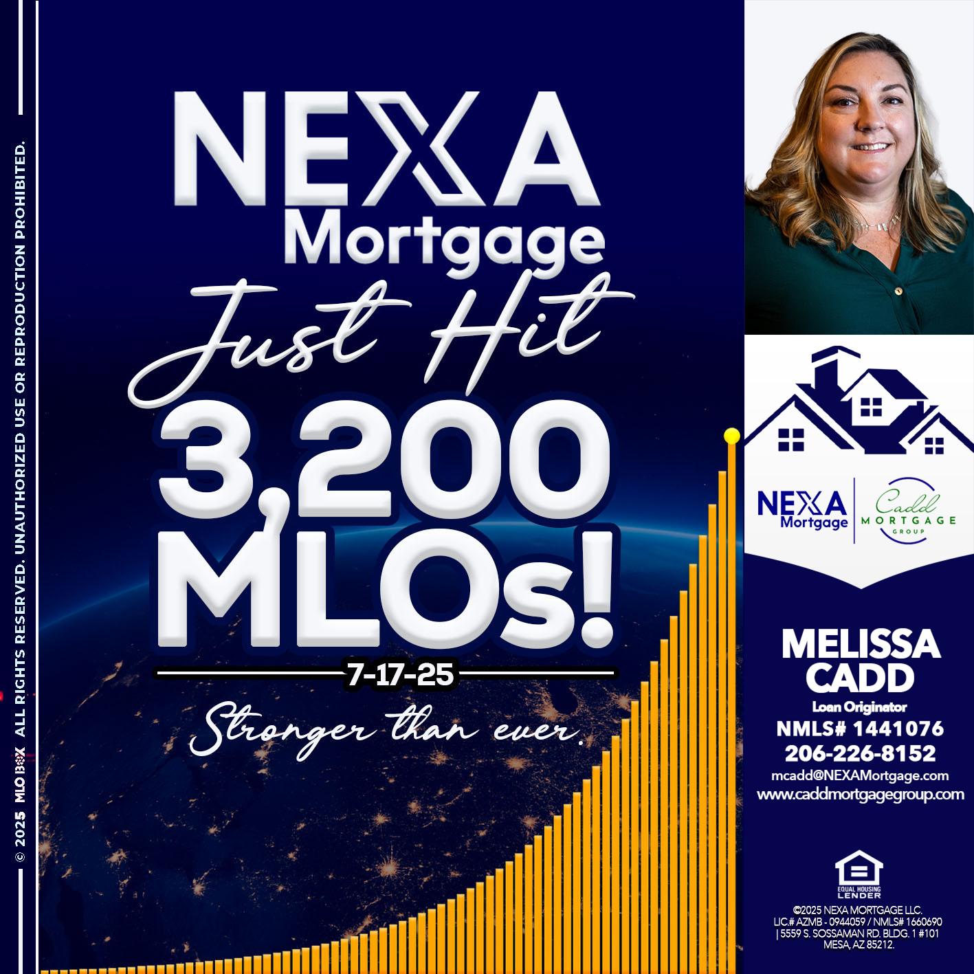 JUST HIT 3,200 MLOs - Melissa Cadd -Loan Originator