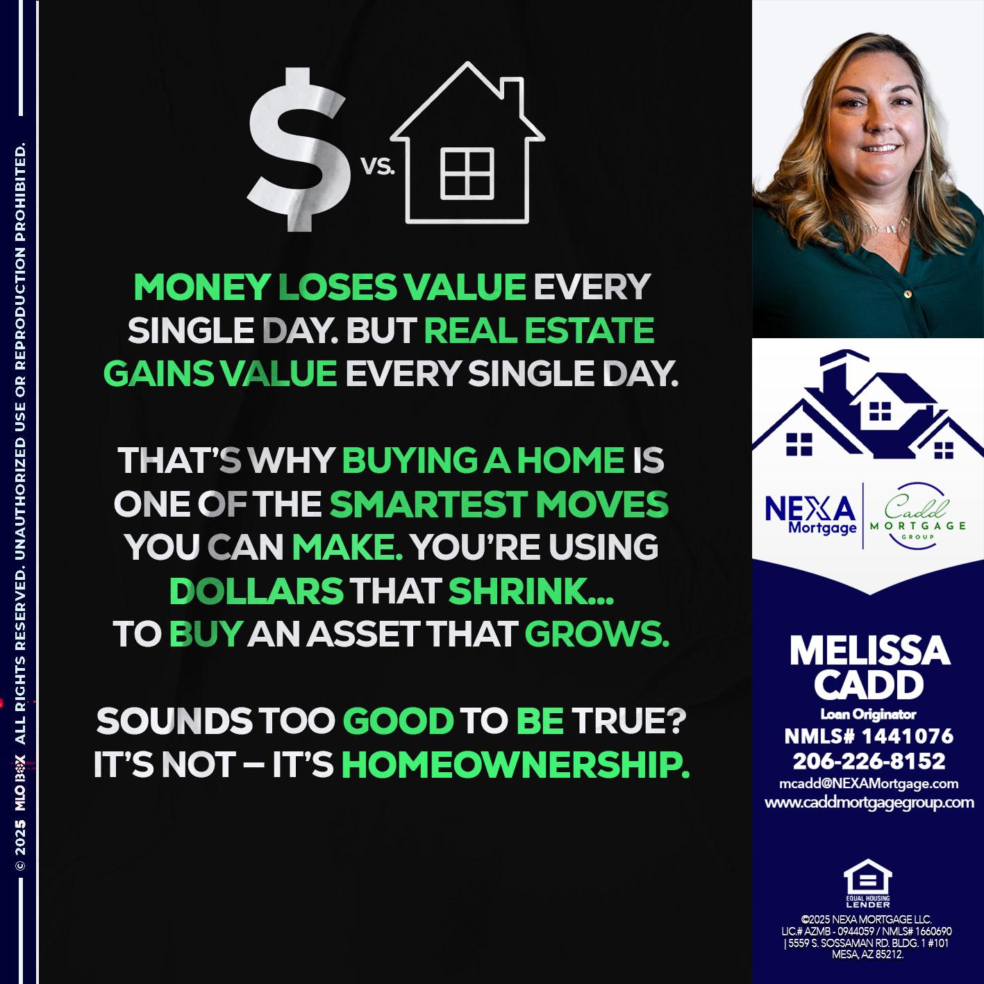 MONEY LOSES VALUE - Melissa Cadd -Loan Originator
