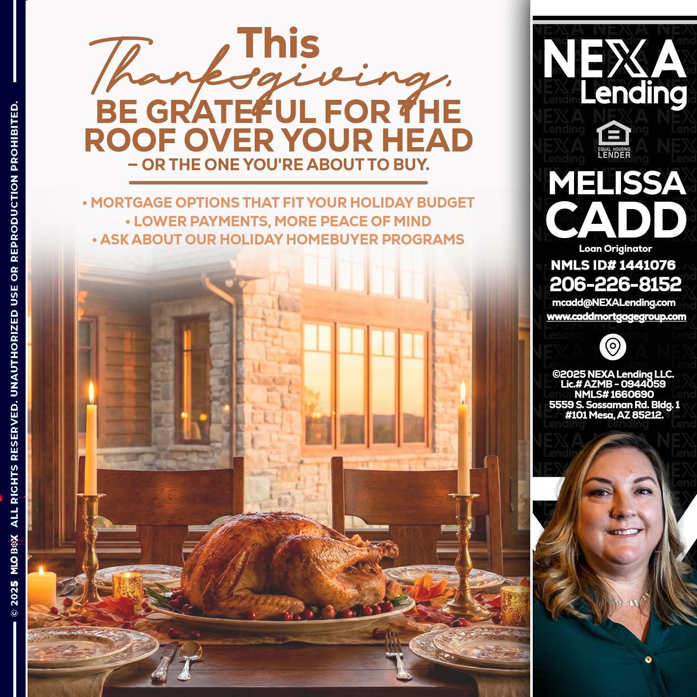 THIS THANKSGIVING - Melissa Cadd -Loan Originator