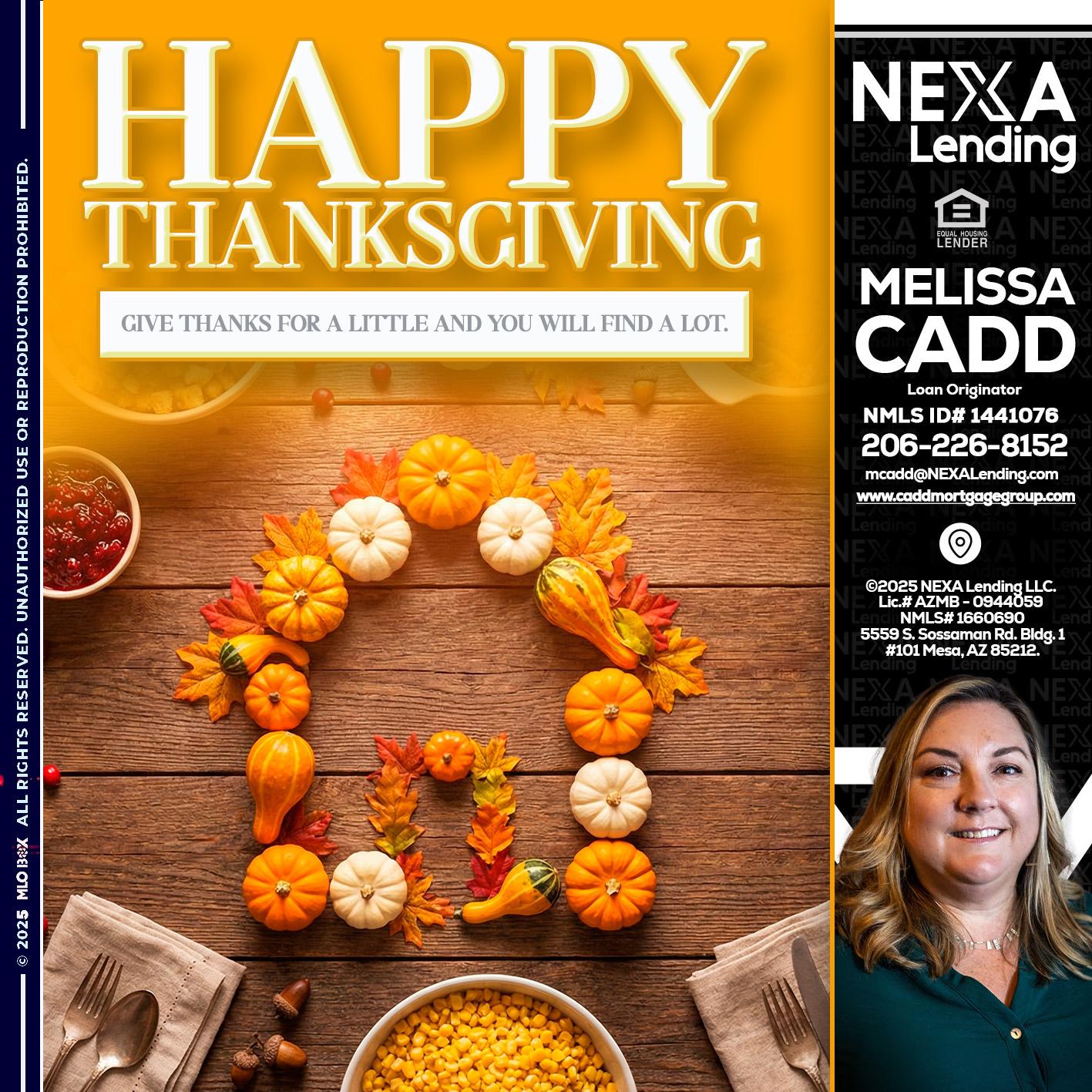 HAPPY THANKSGIVING - Melissa Cadd -Loan Originator