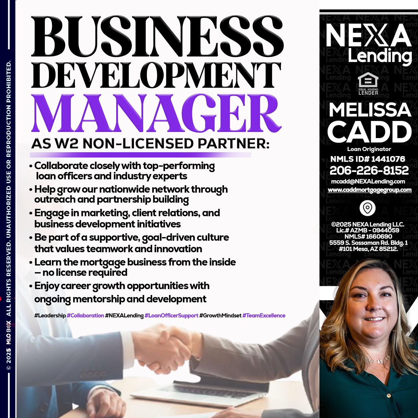 business development - Melissa Cadd -Loan Originator