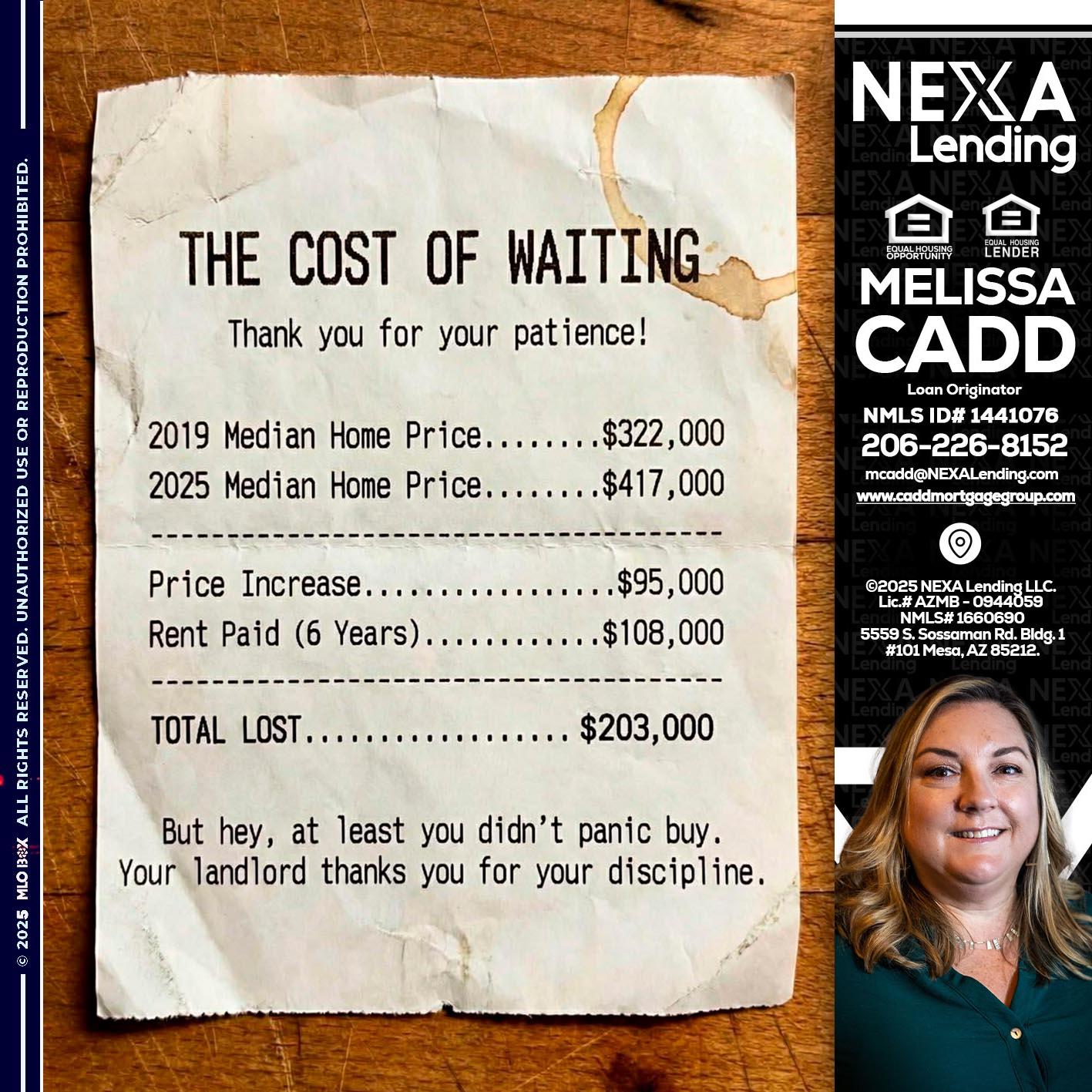 THE COST OF WAITING - Melissa Cadd -Loan Originator