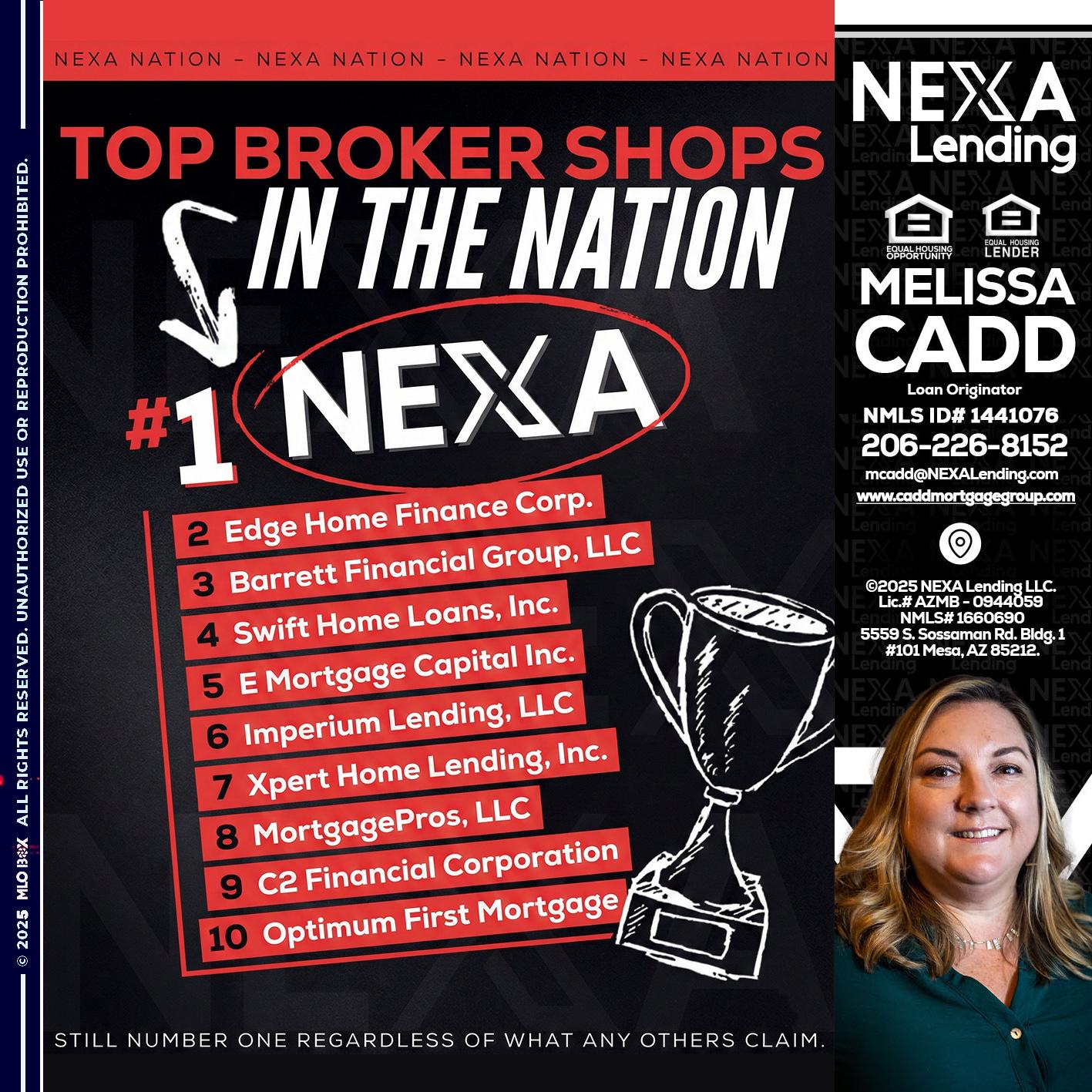 top broker - Melissa Cadd -Loan Originator