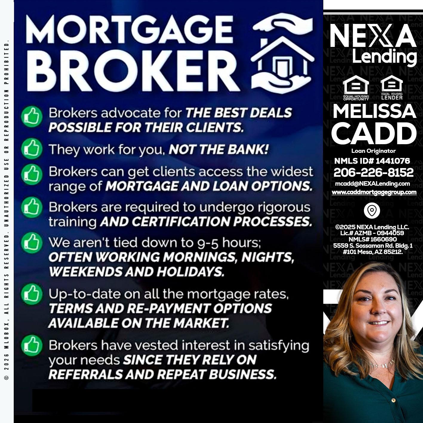 MORTGAGE BROKER - Melissa Cadd -Loan Originator