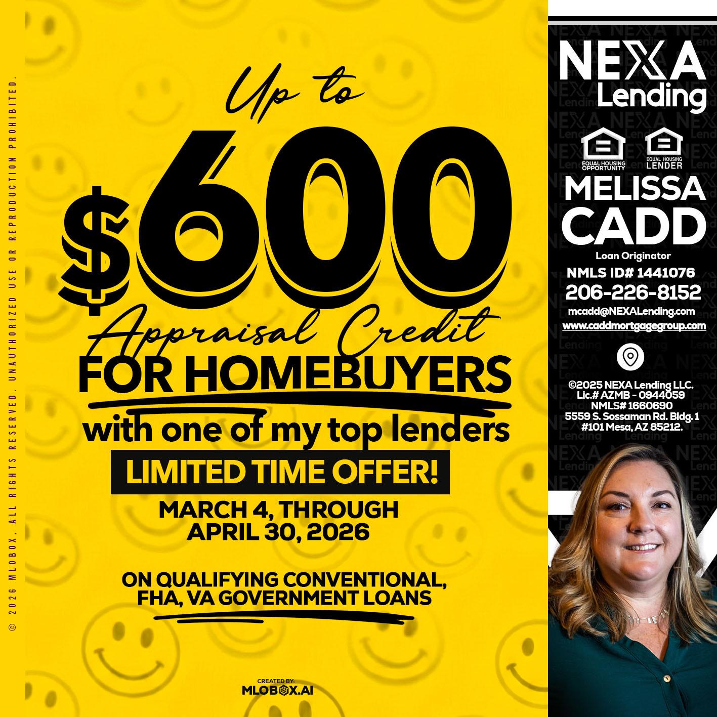 UP TO 600 - Melissa Cadd -Loan Originator