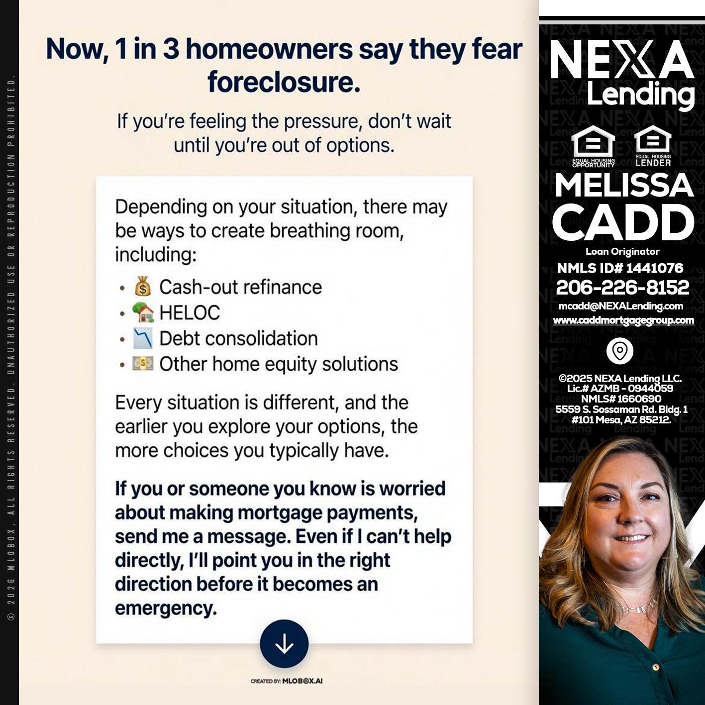 NOW, 1 IN 3 - Melissa Cadd -Loan Originator