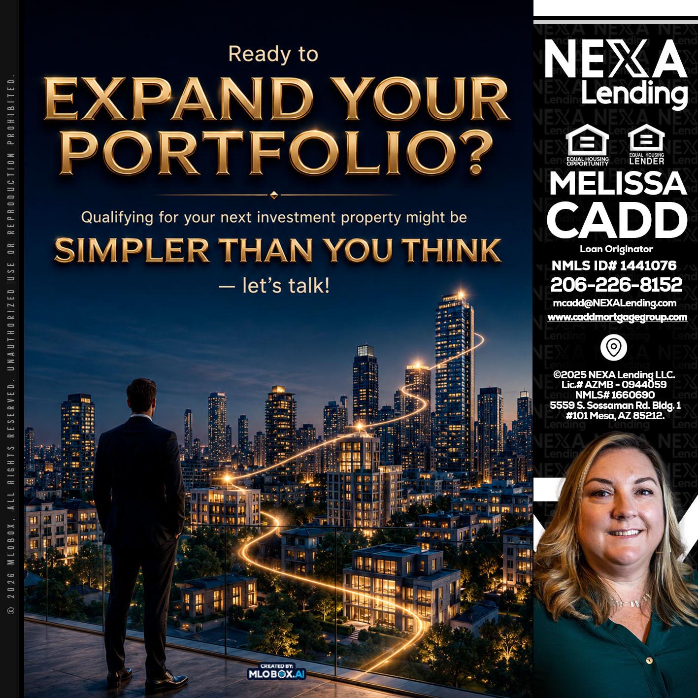 expand you portfolio - Melissa Cadd -Loan Originator